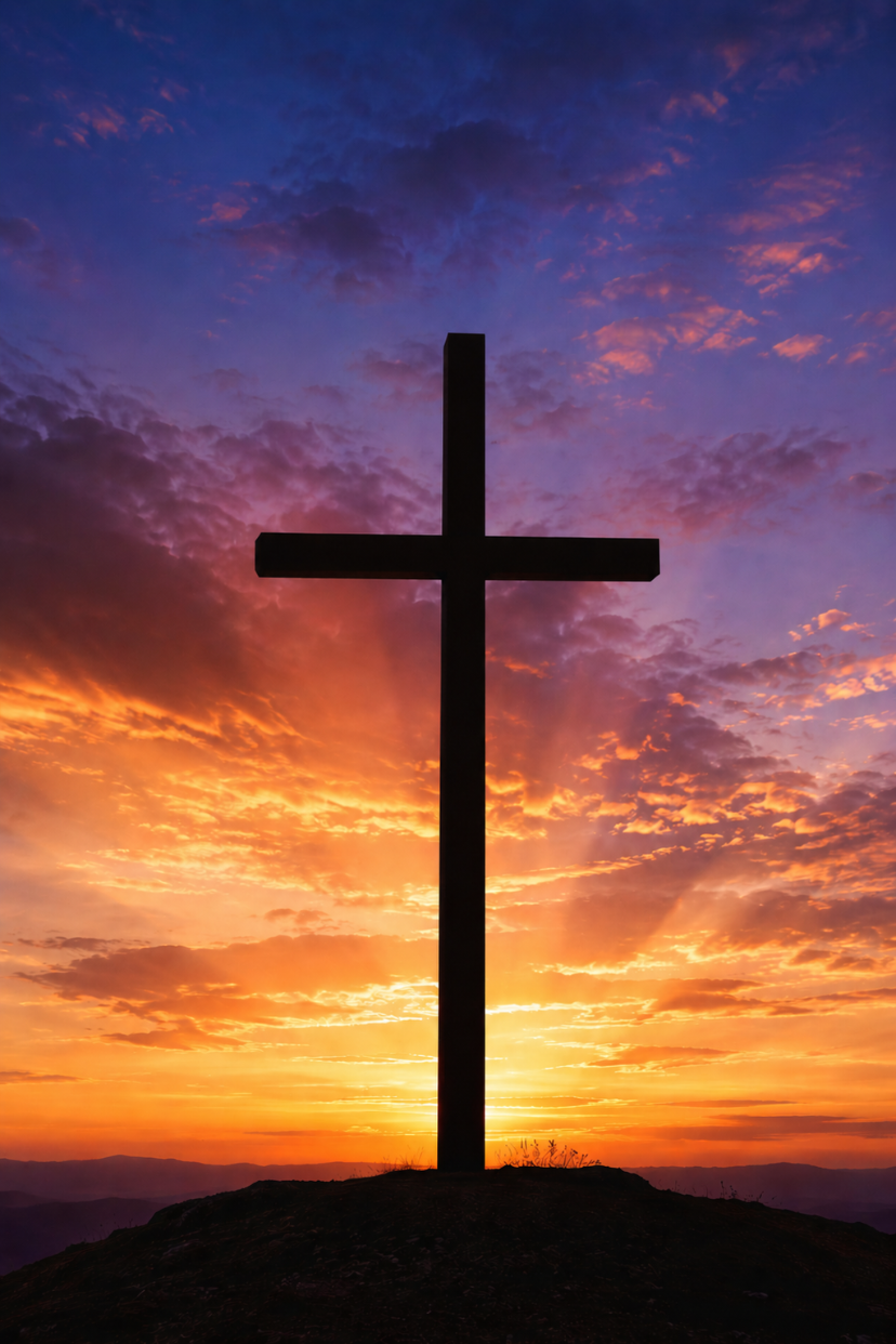 Wooden cross at sunset representing the NSRP spiritual foundation